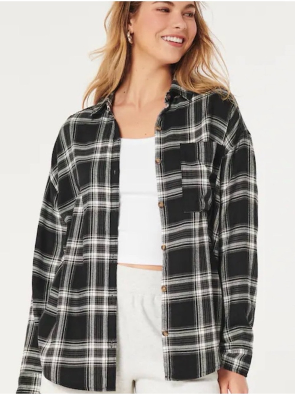HOLLISTER Flannel Shirt Women’s Small Black White Plaid